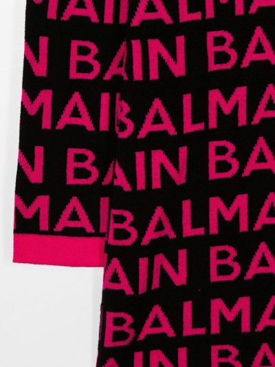 Shop Balmain Intarsia-knit Logo Cotton Dress In Black