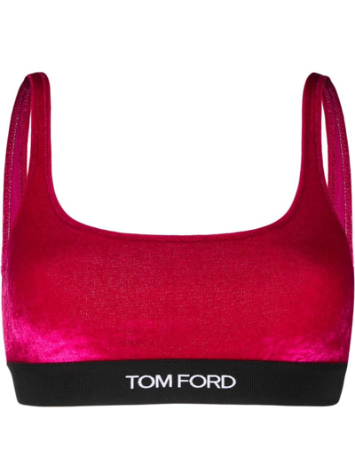 Shop Tom Ford Logo-band Low-back Bra In Pink
