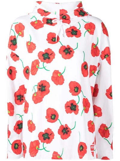 Kenzo Poppy Long-sleeve Hoodie In White