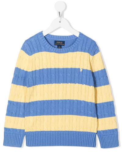 Shop Ralph Lauren Striped Cable-knit Jumper In Yellow