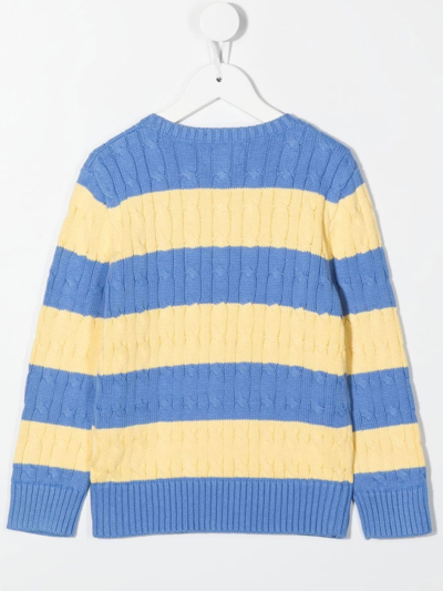 Shop Ralph Lauren Striped Cable-knit Jumper In Yellow