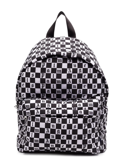 Shop Palm Angels Logo Checkerboard-print Backpack In White