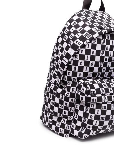 Shop Palm Angels Logo Checkerboard-print Backpack In White