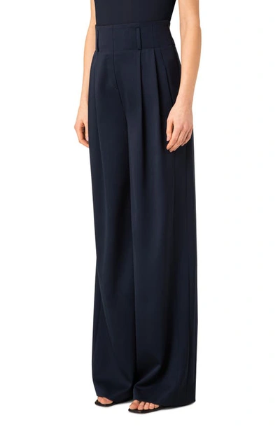 Shop Akris Punto Florina High Waist Wide Leg Wool Gabardine Pants In Navy