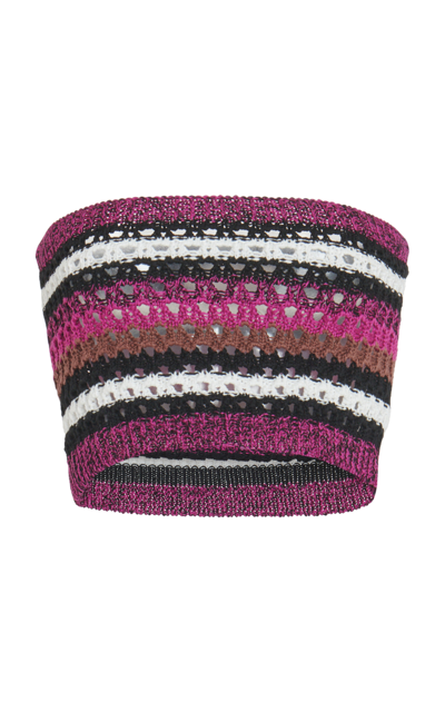 Shop Valentino Knit Cotton Crop Top In Multi