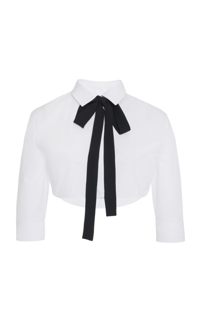 Shop Valentino Women's Cotton Poplin Cropped Shirt In White