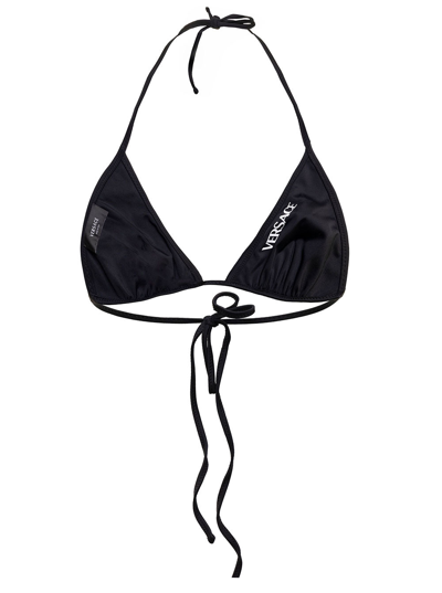 Shop Versace Stretch  Printed  Fabric Bikini Top  Woman In Black