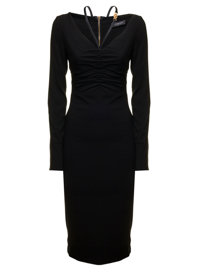 Shop Versace Black Georgette Dress With Medusa Detail  Woman