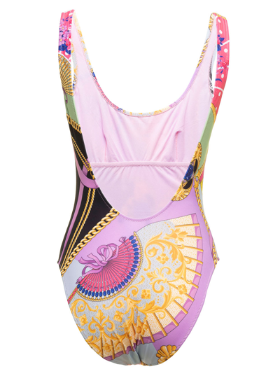 Shop Versace Multicolor Stretch Fabric Swimsuit With Fan Print  Woman