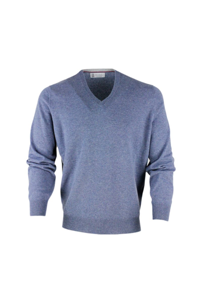 Shop Brunello Cucinelli Cashmere V-neck Sweater In Blu
