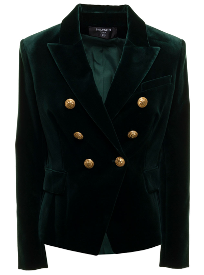 Balmain Double-breasted Cotton-velvet Blazer In Green | ModeSens