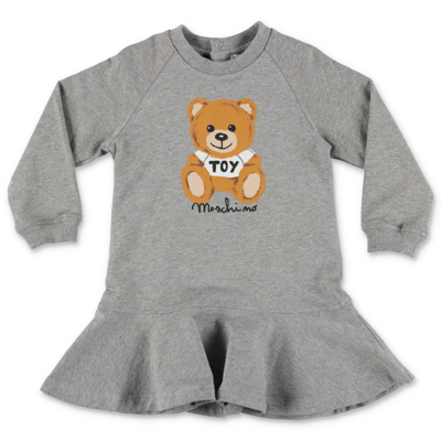 Moschino Babies' Abito Teddy Bear Grigio Melange In Felpa Di Cotone In Grey  | ModeSens