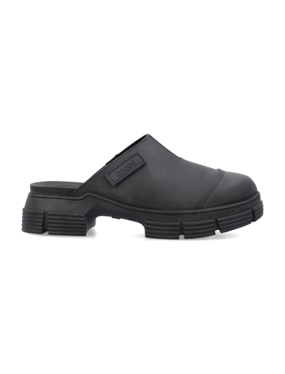 Shop Ganni Recycled Rubber City Mules In Black