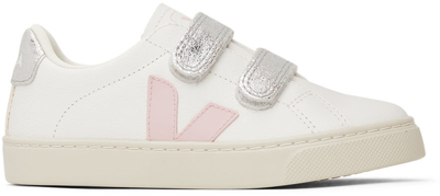 Shop Veja Kids White & Silver Leather Esplar Sneakers In Extra-white_petale_s