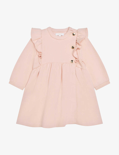 Shop Chloé Ruffle-trim Brushed Cotton-fleece Dress 6 Months - 3 Years In Washed Pink