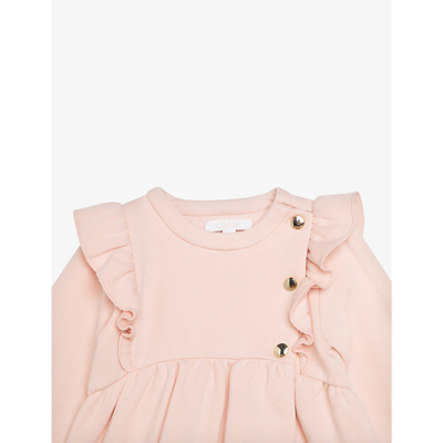Shop Chloé Ruffle-trim Brushed Cotton-fleece Dress 6 Months - 3 Years In Washed Pink