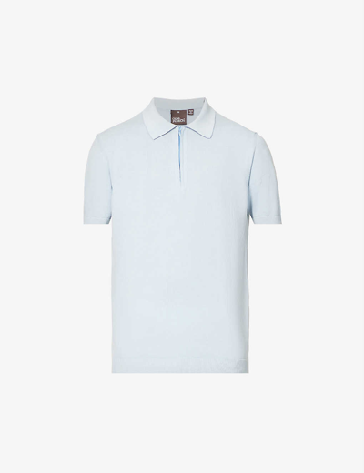 Shop Oscar Jacobson Otto Zip-fastening Cotton-knit Polo Shirt In Smog Blue