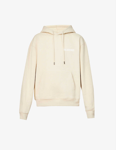 Shop Jacquemus Le Sweatshirt Logo-embroidered Organic-cotton Hoody In Light Beige