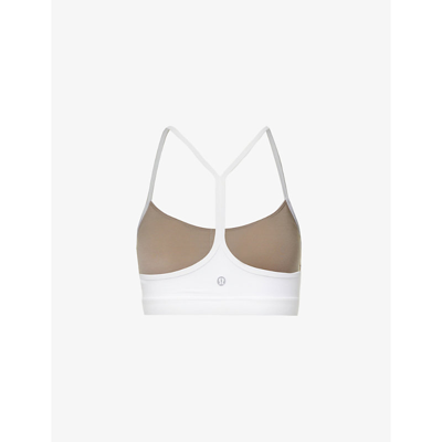 Shop Lululemon Women's White Flow Y Scoop-neck Stretch-woven Bra