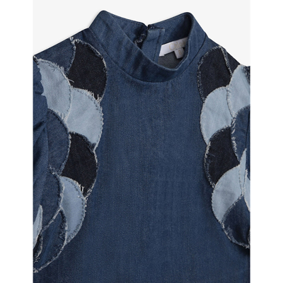Shop Chloé Scalloped Detail Denim Dress 8-14 Years In Denim Blue