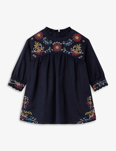 Shop Chloé Embroidered Denim Dress 18 Months - 3 Years In Navy