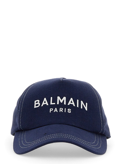 Balmain Baseball Hat With Logo Embroidery In Blue Modesens 4964