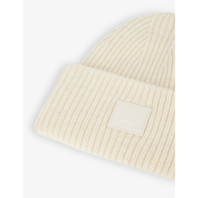 Shop Acne Studios Pansy Logo-patch Wool Beanie Hat In Oatmeal Melage