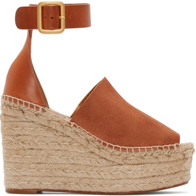 Chloé Suede And Leather Espadrille Wedge Sandals In Rust