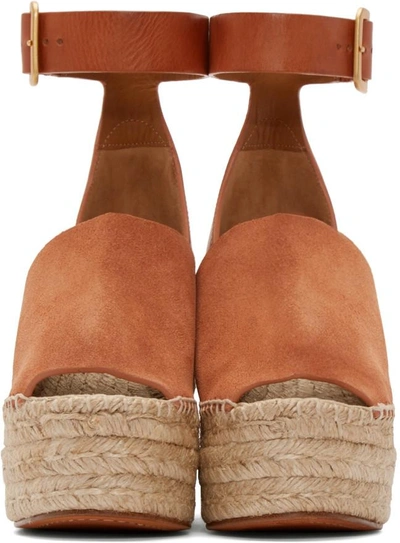Shop Chloé Camel Suede Espadrille Wedge Sandals