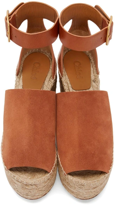 Shop Chloé Camel Suede Espadrille Wedge Sandals