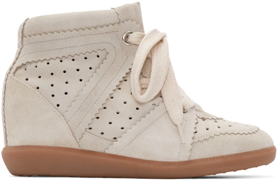 Isabel Marant Women's Shoes High Top Suede Trainers Sneakers Bobby In Chalk