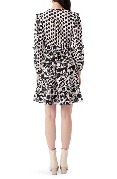 Shop Dvf Kourtney Ruffle Long Sleeve Cotton Dobby Dress In Begonia Leaves Abstract