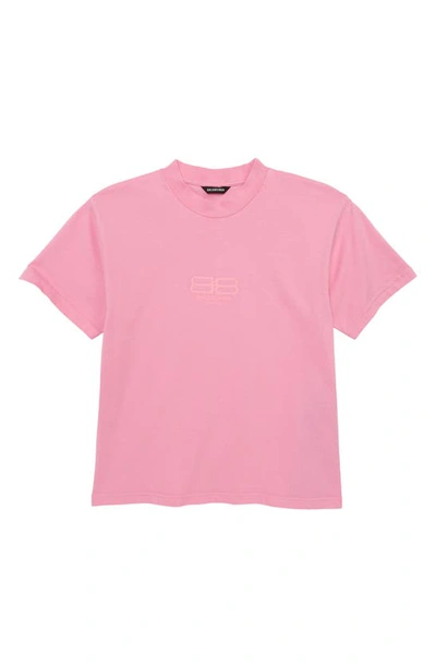 Shop Balenciaga Kids' Cotton Logo Tee In Pink