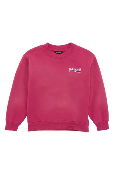 Shop Balenciaga Kids' Campaign Logo Cotton Sweatshirt In Dark Fuchsia/ White/ Blue