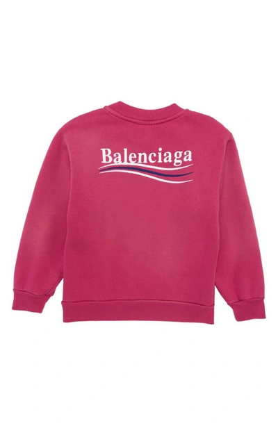 Shop Balenciaga Kids' Campaign Logo Cotton Sweatshirt In Dark Fuchsia/ White/ Blue