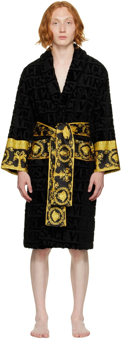 Shop Versace Black 'i Heart Baroque' Robe In Z4800