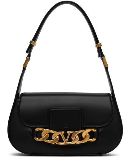 Shop Valentino Black Vlogo Chain Shoulder Bag In 0no Nero