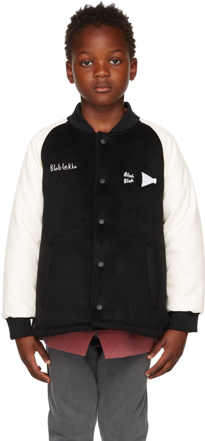 Shop Blablakia Kids Black & White Baseball Jacket In Black/white