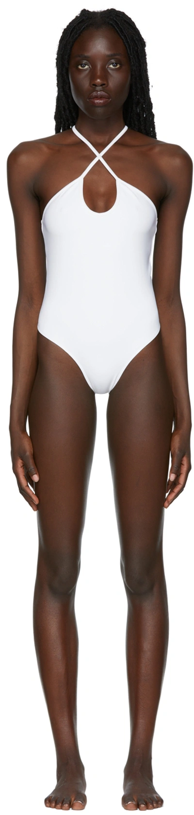 Shop Ami Alexandre Mattiussi White Ami De Coeur One-piece Swimsuit In 100 White