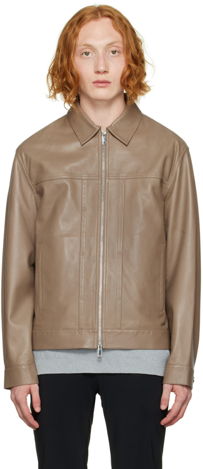 Shop Theory Brown Rhett Leather Jacket In Fossil