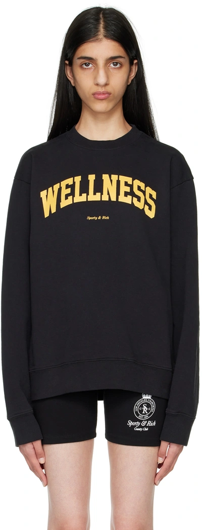 Shop Sporty And Rich Black Cotton Sweatshirt In Black/yellow