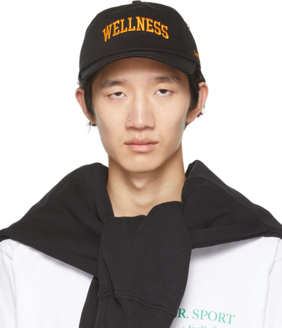 Shop Sporty And Rich Black Wellness Ivy Cap In Black/yellow