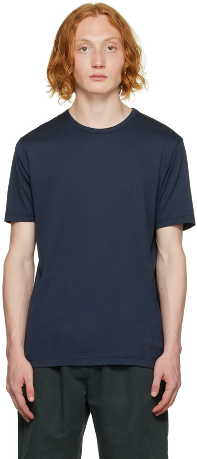 Shop Sunspel Navy Cotton T-shirt In Buaa Navy