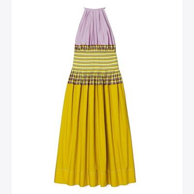Shop Tory Burch Veronica Plaid Colorblock Dress In Lemon Lime
