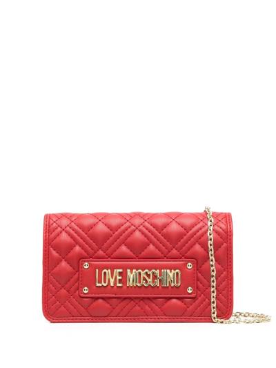 Shop Love Moschino Diamond-quilted Logo-lettering Crossbody Bag In Red