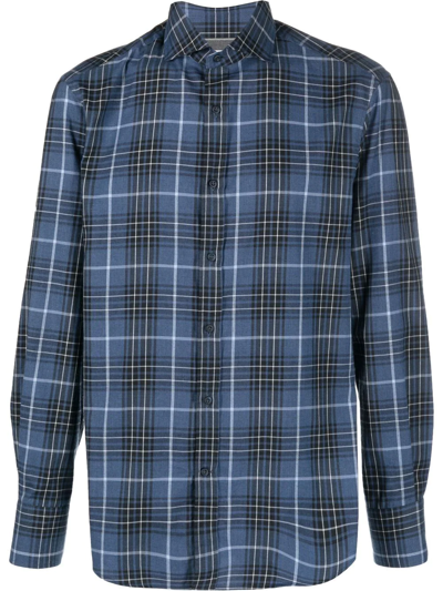 Brunello Cucinelli Tartan-check Long-sleeve Shirt In Blue
