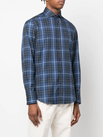 Brunello Cucinelli Tartan-check Long-sleeve Shirt In Blue