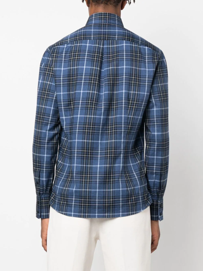 Brunello Cucinelli Tartan-check Long-sleeve Shirt In Blue