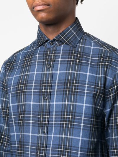 Brunello Cucinelli Tartan-check Long-sleeve Shirt In Blue