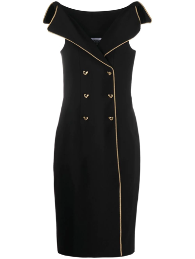 Shop Moschino Teddy-button Double-breasted Pencil Dress In Black